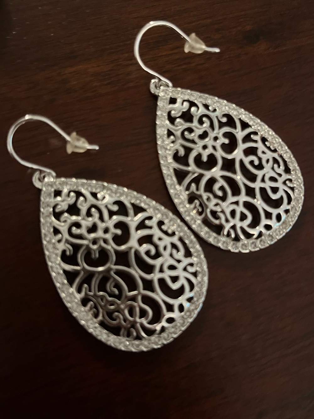 Touchstone Crystal by Swarovski Filigree Teardrop Dangle Earrings